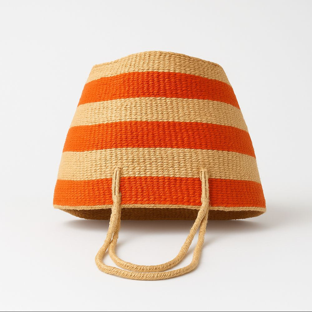 Sunset Stripe Tote – Handwoven Orange & Natural Bag