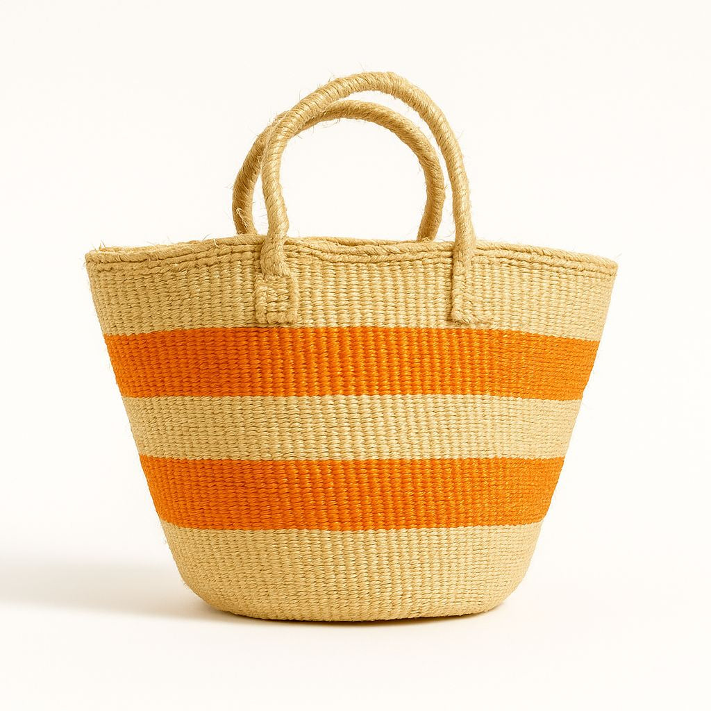 Sunset Stripe Tote – Handwoven Orange & Natural Bag
