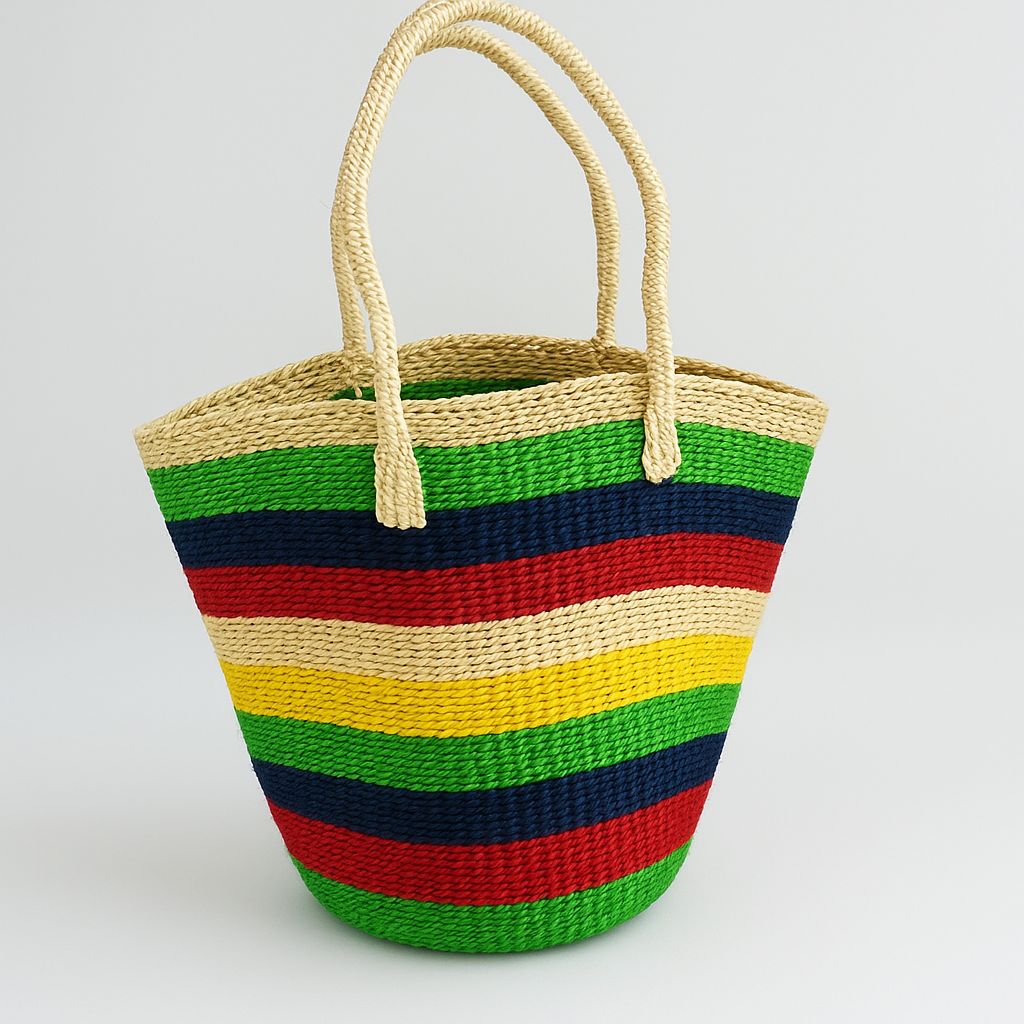 Woven basket with colorful stripes