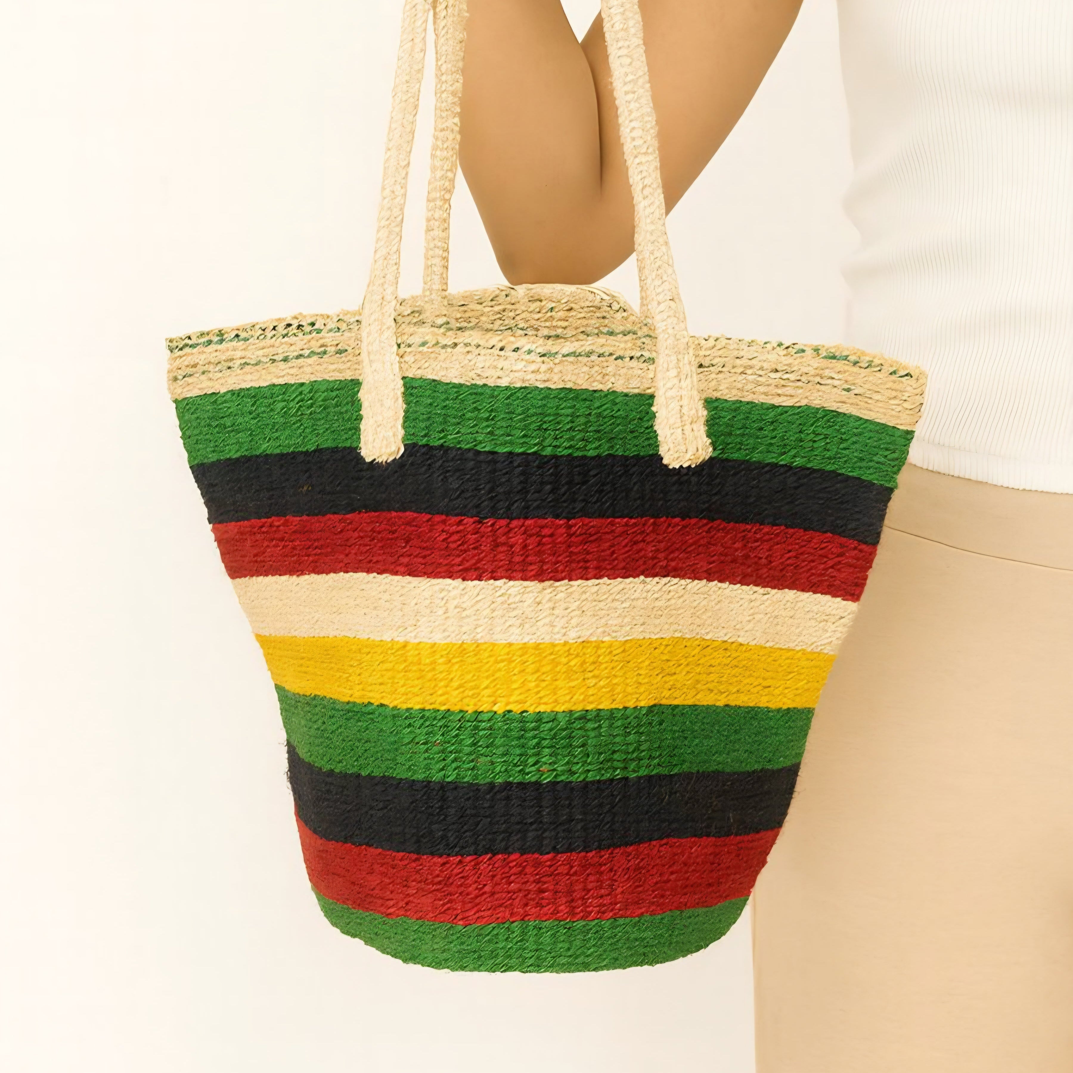 Handwoven Multicolor Stripe Tote – Eco-Friendly Everyday Bag
