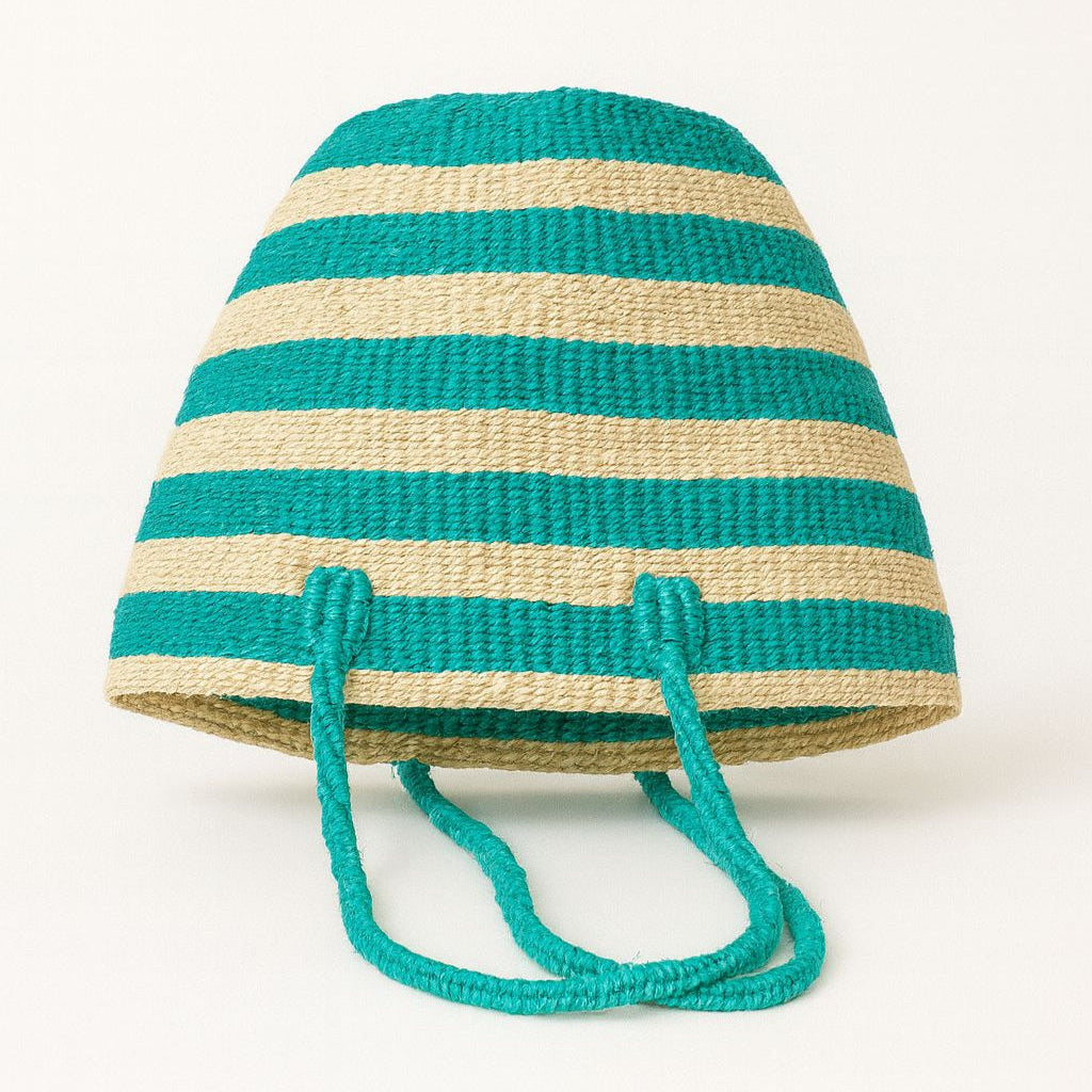 Handwoven Green & Cream Stripe Tote Bag