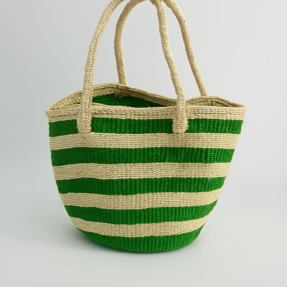Handwoven Tote – Green & Cream Grid Design