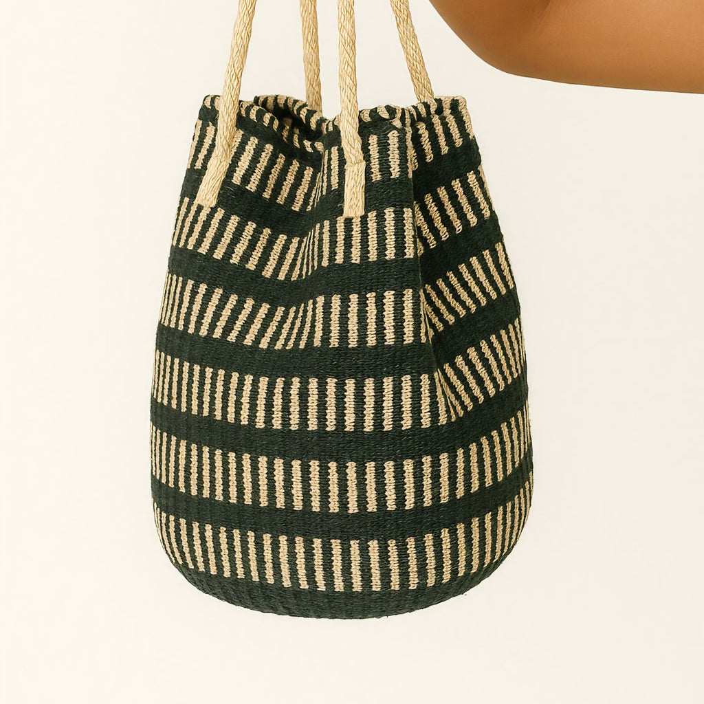 Handwoven Green & Cream Tote Bag – Eco-Friendly Everyday Carry