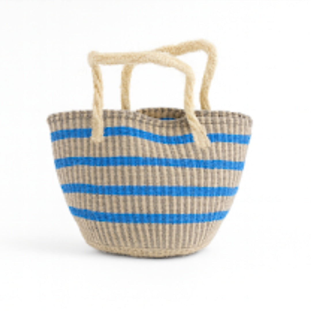 Handwoven Blue Stripe Tote – Eco-Friendly Coastal Bag